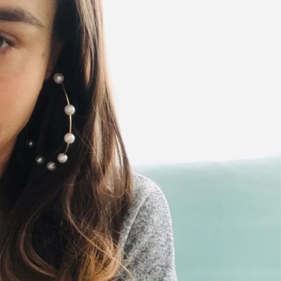 Boho Gold Oversized Pearl Hoop Statement Earrings - Picture 3 of 4